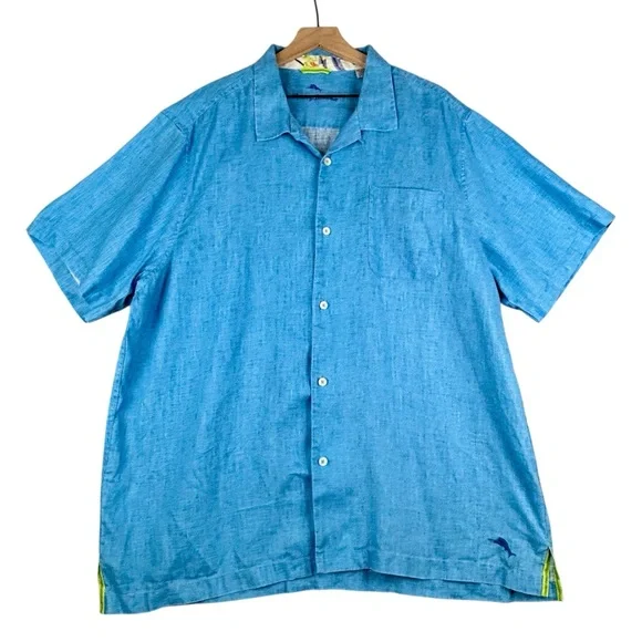 Tommy Bahama Sea Glass Camp Shirt 100% Linen Mens XXL Blue Short Sleeve - Picture 2 of 12